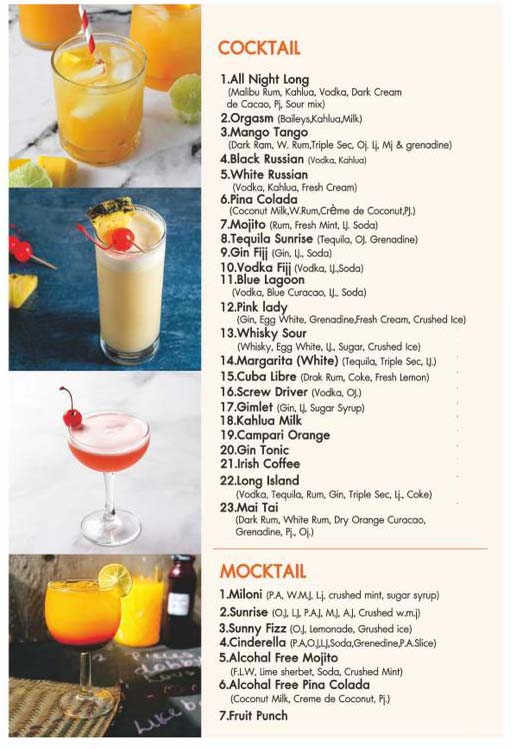 Flavor Restaurant - Sea View Restaurant Menu